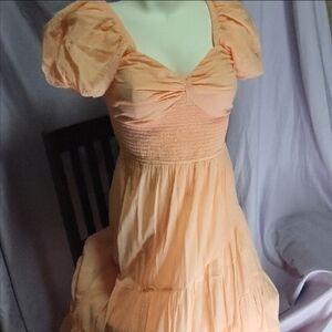 Free People Peach Puff Sleeve Maxi Dress